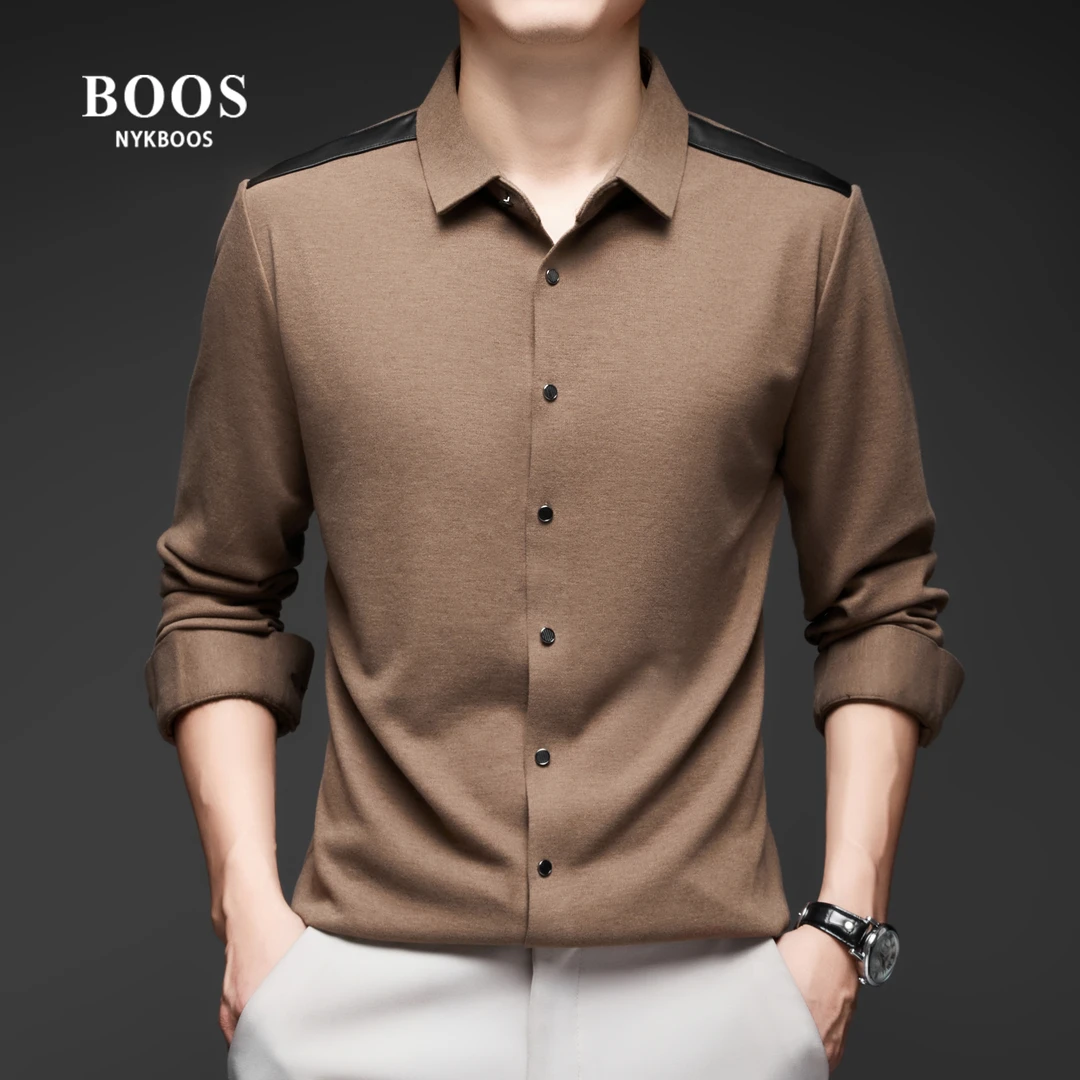 【总裁定制】秋季新款男士拼接商务休闲时尚百搭长袖休闲衬衣