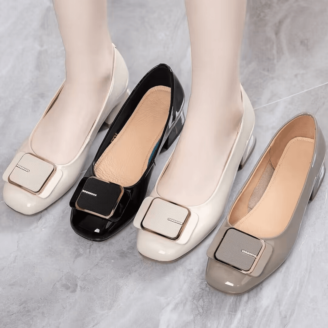 粗跟浅口百搭时尚春秋低跟妈妈鞋软跟鞋皮舒适女士平底跟鞋单鞋女