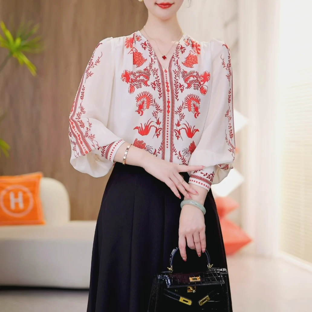 现货【嫣然风华】衬衫女2025新款薄款遮肚显瘦时尚气质百搭洋气上衣