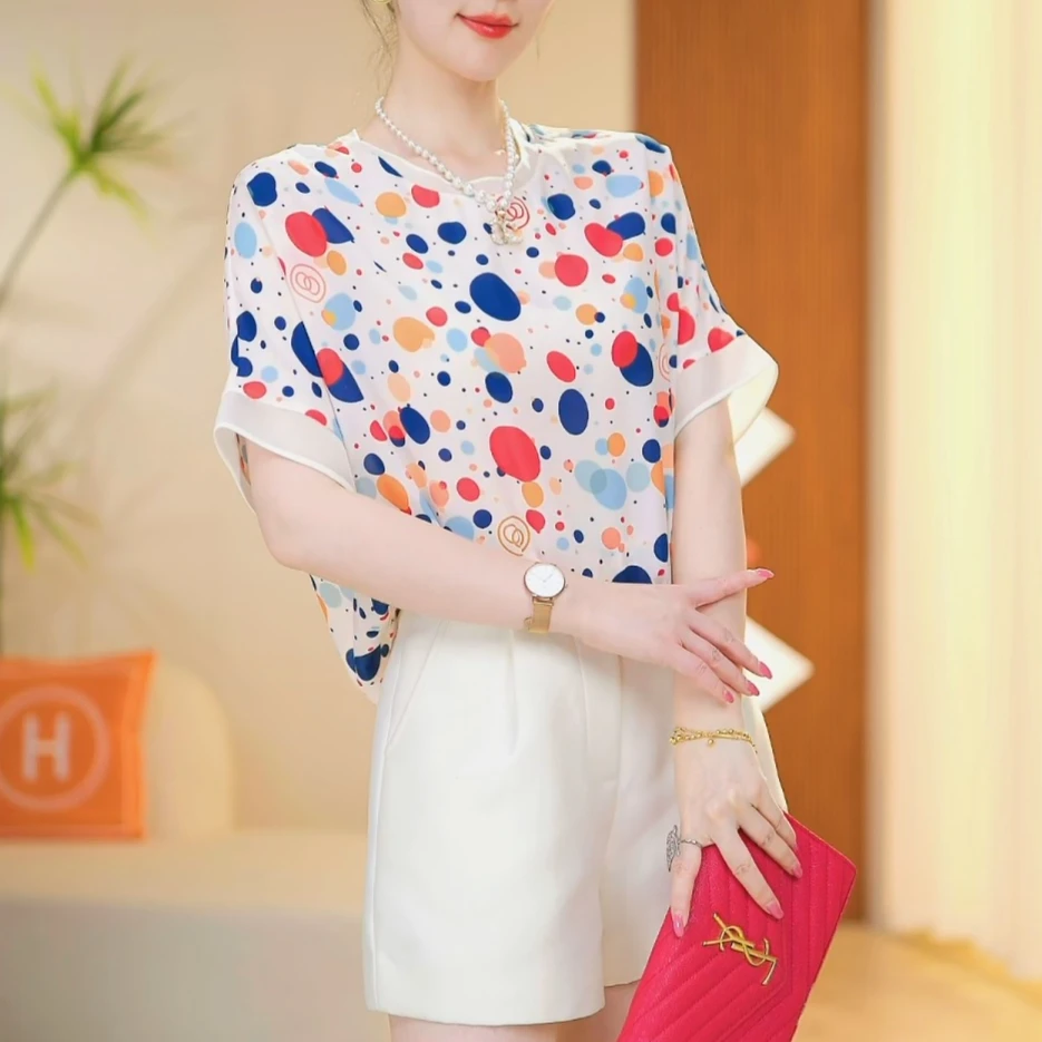 现货【彩圆】2025夏款新款百搭时尚显瘦气质减龄短袖洋气上衣