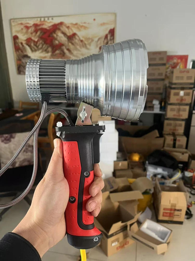 正品终结者歼灭炮强光疝气头戴手持超亮远射余光炮暖光接12V电池