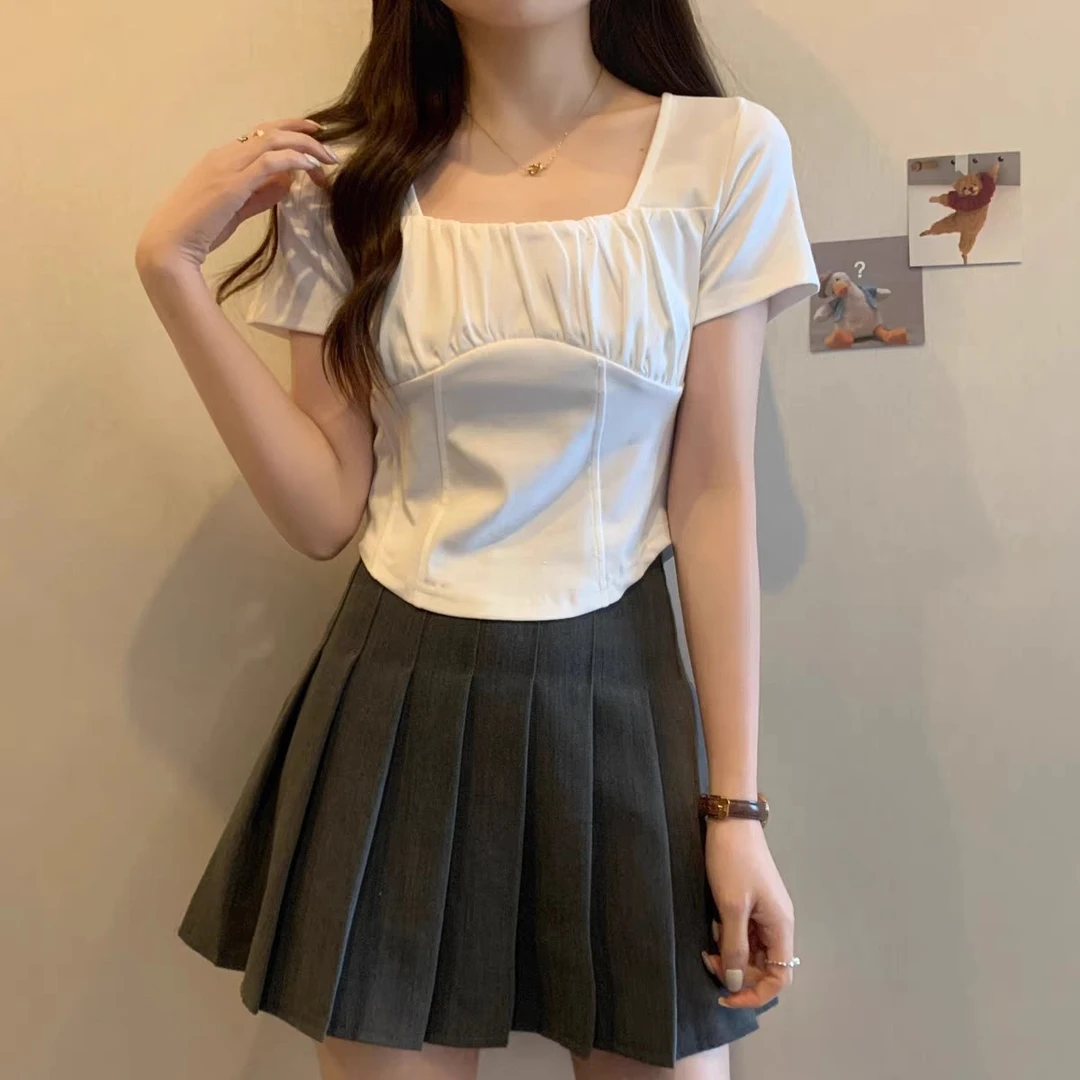 A800-A999设计感显瘦辣妹高腰短款夏季紧身收腰纯欲风修身上衣