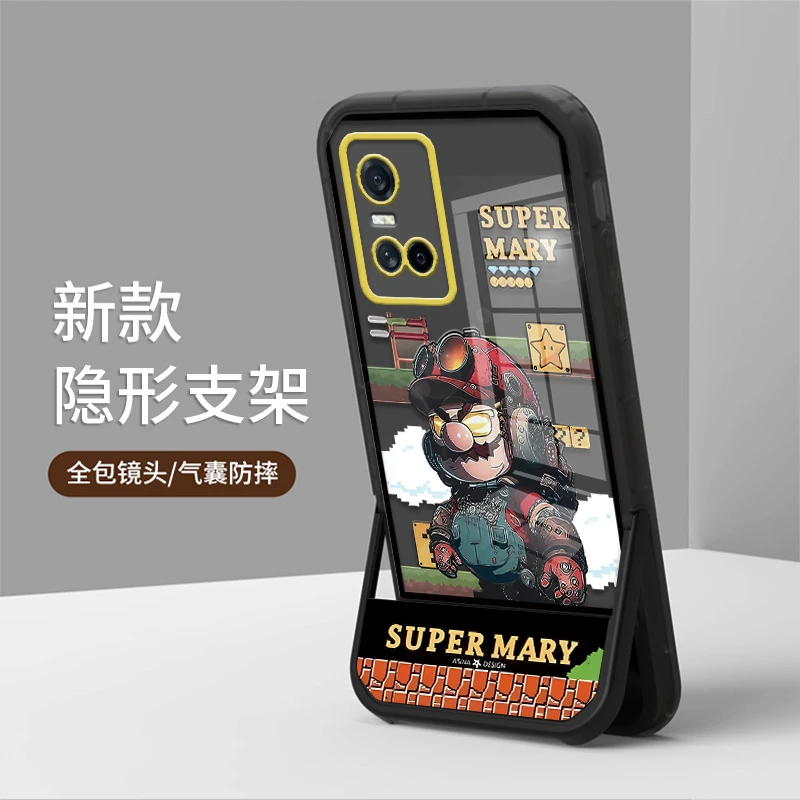适用VIVOS10手机壳S10E隐形支架透明硅胶防摔新款创意时尚马里奥