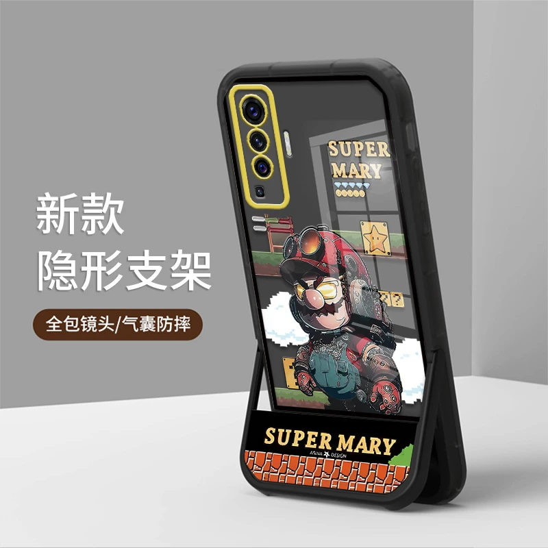 适用VIVOX50手机壳隐形支架保护套透明硅胶新款创意时尚潮马里奥