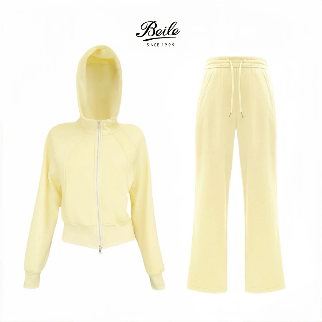 【lulu多巴胺女孩】小鸡黄套装加绒时尚运动连帽宽松韩版秋冬W8009
