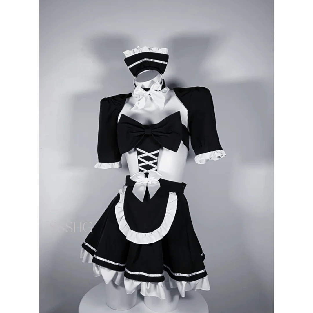 睡裙日系裙子性感黑色纯欲黑白软妹镂空蕾丝网纱洛丽塔日常暗黑系