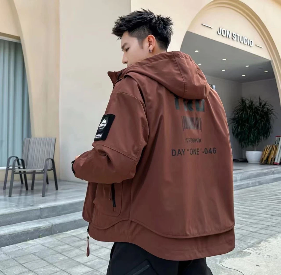 Z-238806 商场《圆周率》拼接假两件风格连帽二棉夹克外套、男女同款