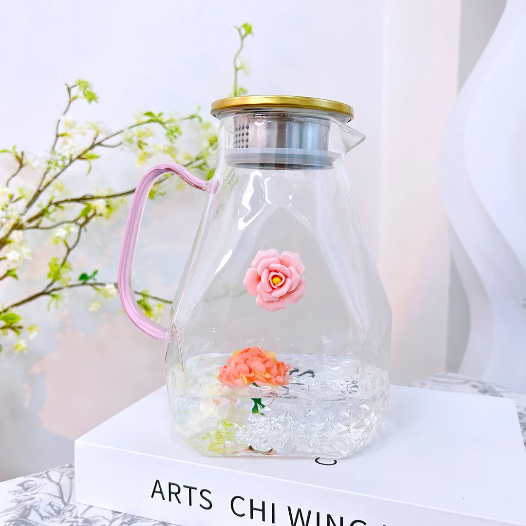 创意陶瓷花玻璃水壶开水可使用大容量耐热家用水壶水具简约开水壶