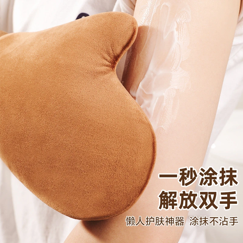 懒人植绒美黑涂油手套擦身体乳的手套防湿素颜霜手指套柔软湿粉扑