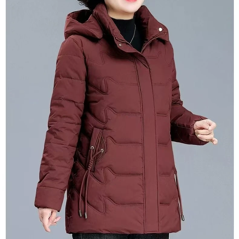 冬季新款中老年女装妈妈装加厚连帽棉服