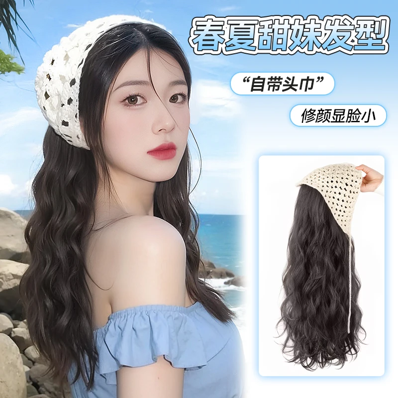 【早春日记】头巾假发女款自然全头套夏天水波纹长发甜美发箍半头套