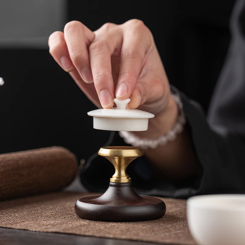 创意黑檀铜木盖置壶盖托高档紫砂壶盖置简约盖碗茶器茶壶茶道配件