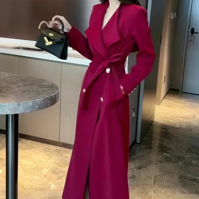 秋冬新款休闲双排扣中长款外套