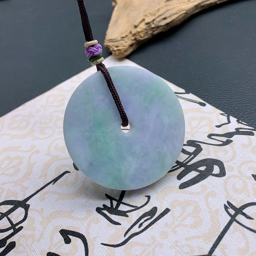 122~天然翡翠A货冰润精雕大平安扣吊坠气质高贵精美春带彩挂件