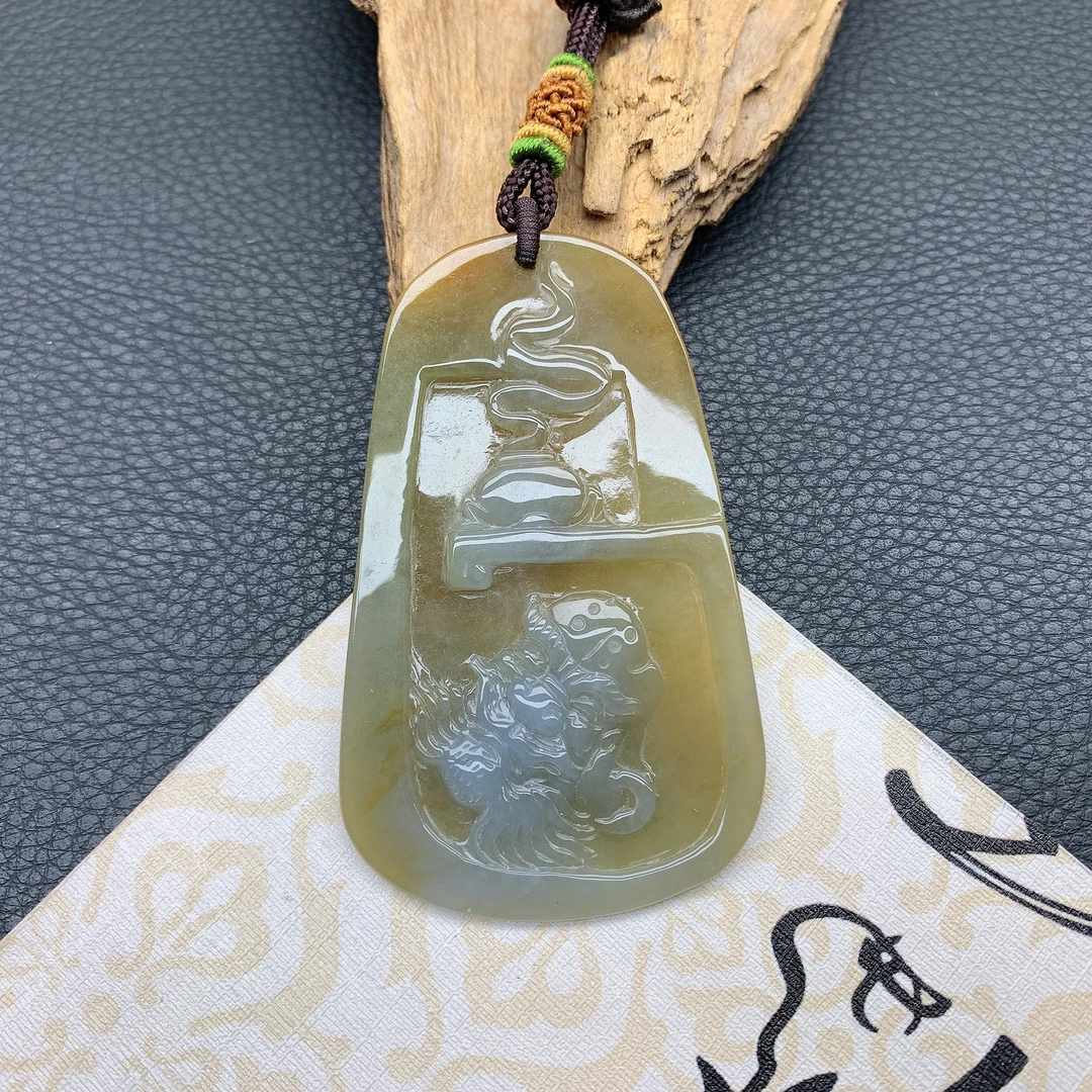 111~天然翡翠A货冰透精雕黄翡达摩祖师吊坠气质高贵精美佛挂件