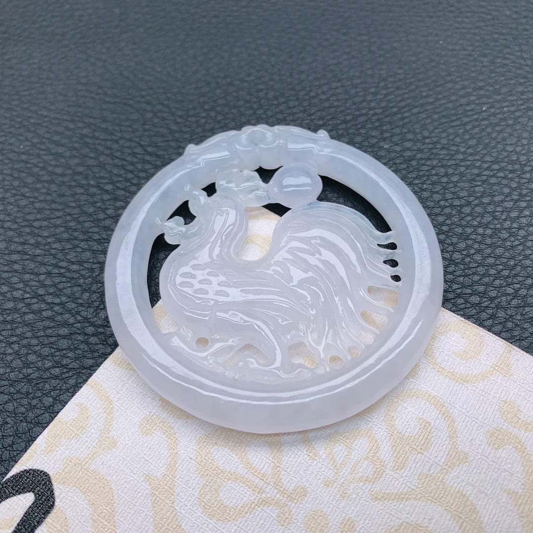 334~天然翡翠A货冰透精雕加官进爵吊坠气质高贵经典精美挂件