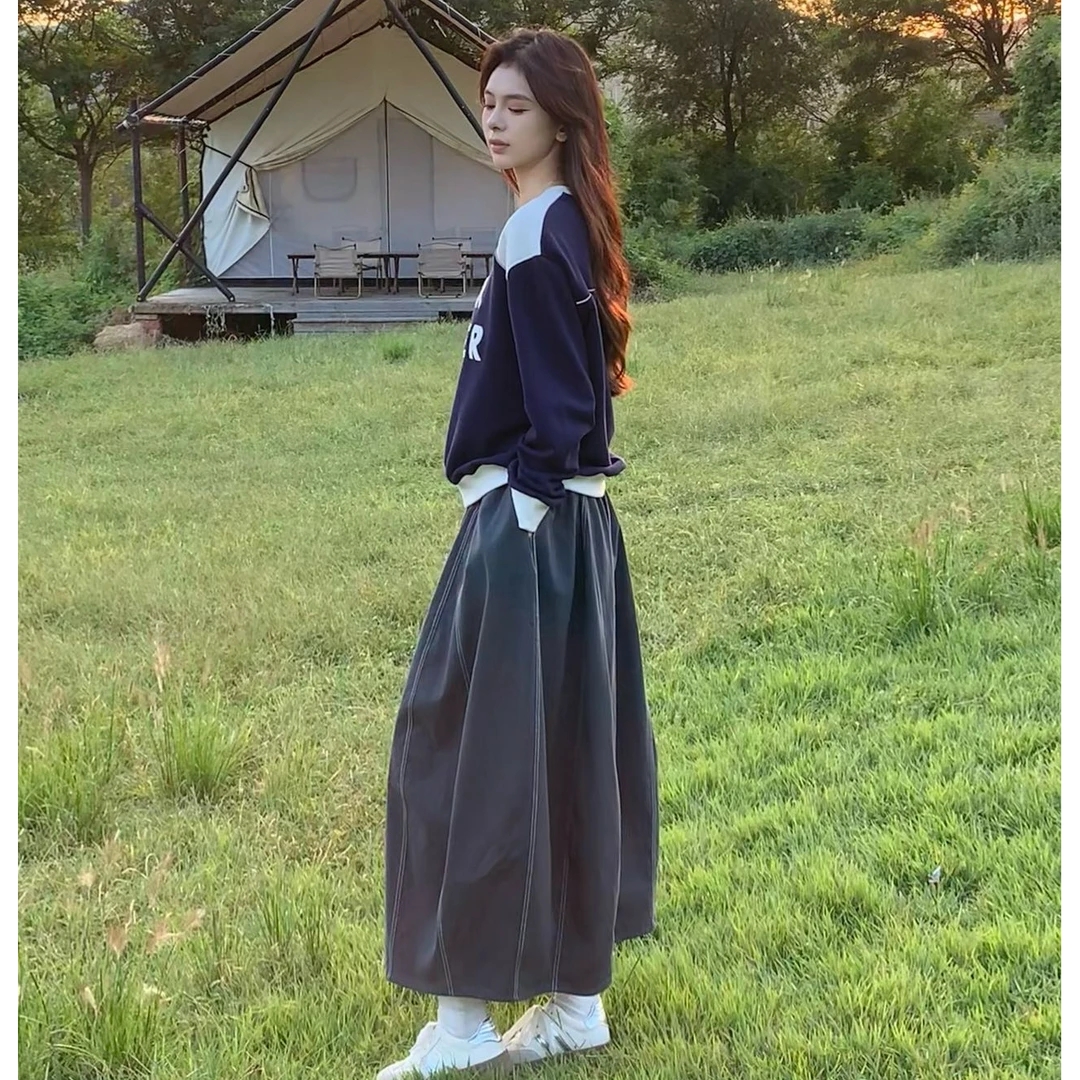 清仓 韩国单【拼线花苞半裙】时尚显瘦明线撞色 设计感休闲半身裙