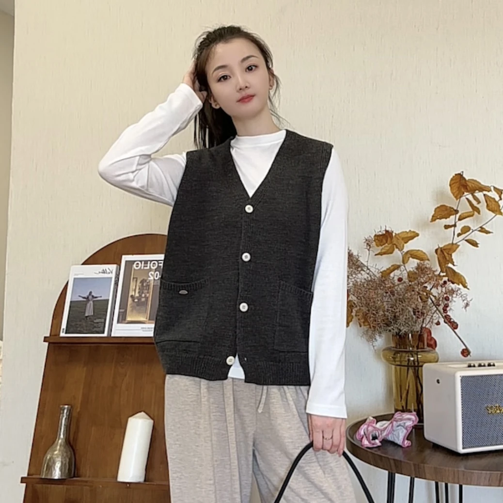 【E232】早秋外穿百搭休闲无袖毛衣马甲女秋季宽松保暖背心上衣