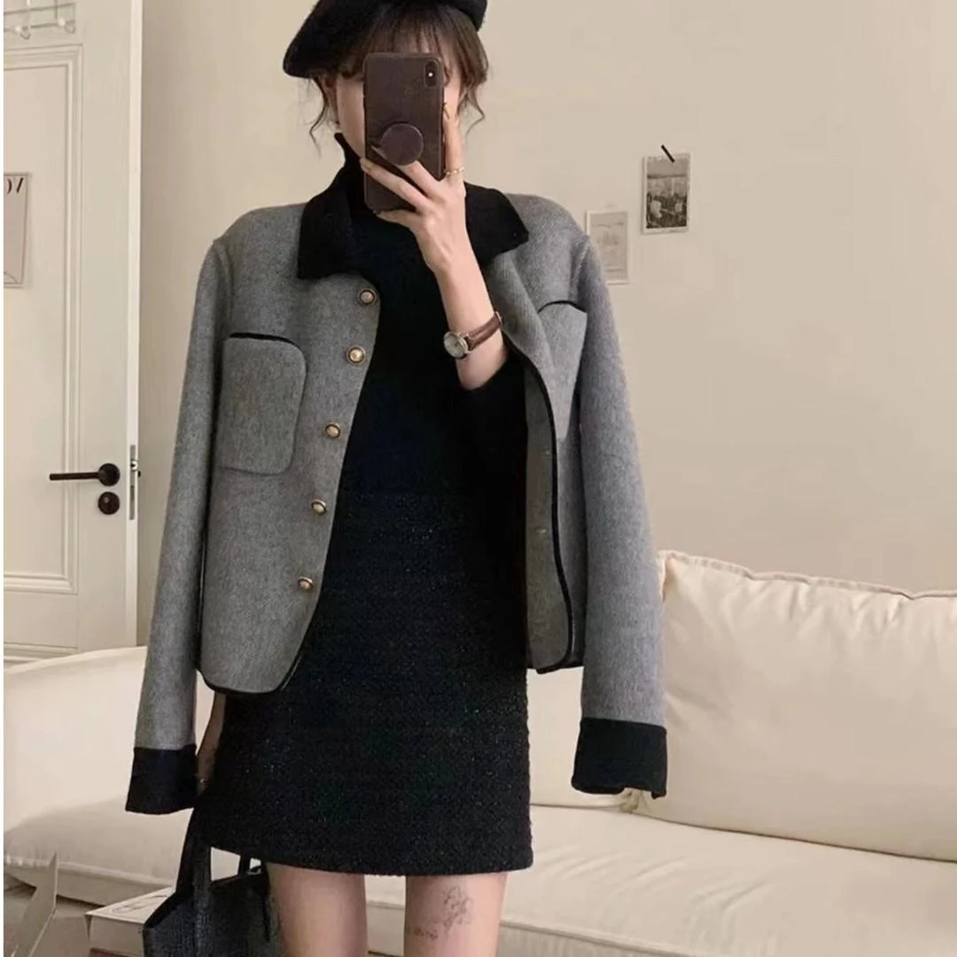 冬季新款轻奢设计感简约毛呢短款小香风时尚百搭气质保暖棉服女