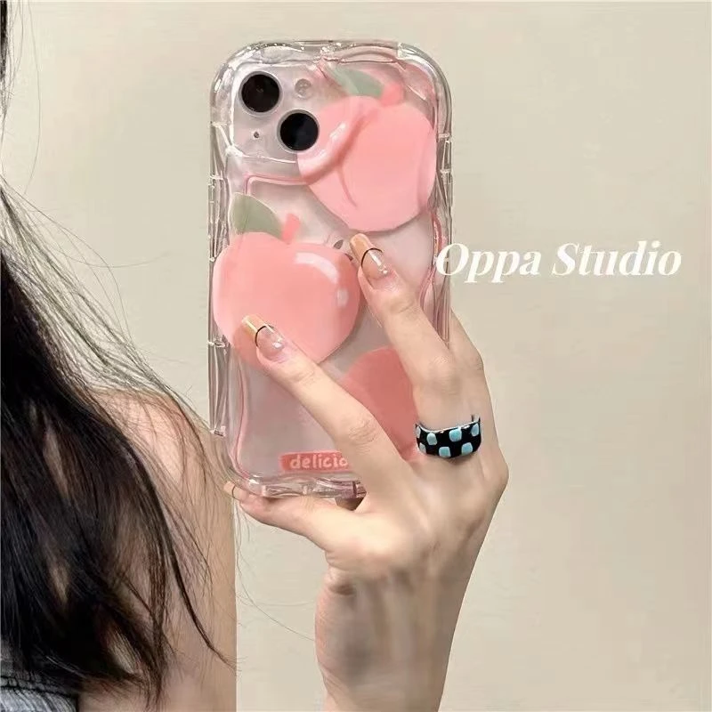 适用奶油纹粉色水蜜桃适用iPhone11Pro12手机壳苹果13/14软壳678p
