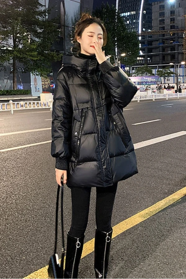 艾菜依大码羽绒羽绒服女冬季200斤显瘦亮面免洗羽绒服胖韩版宽松
