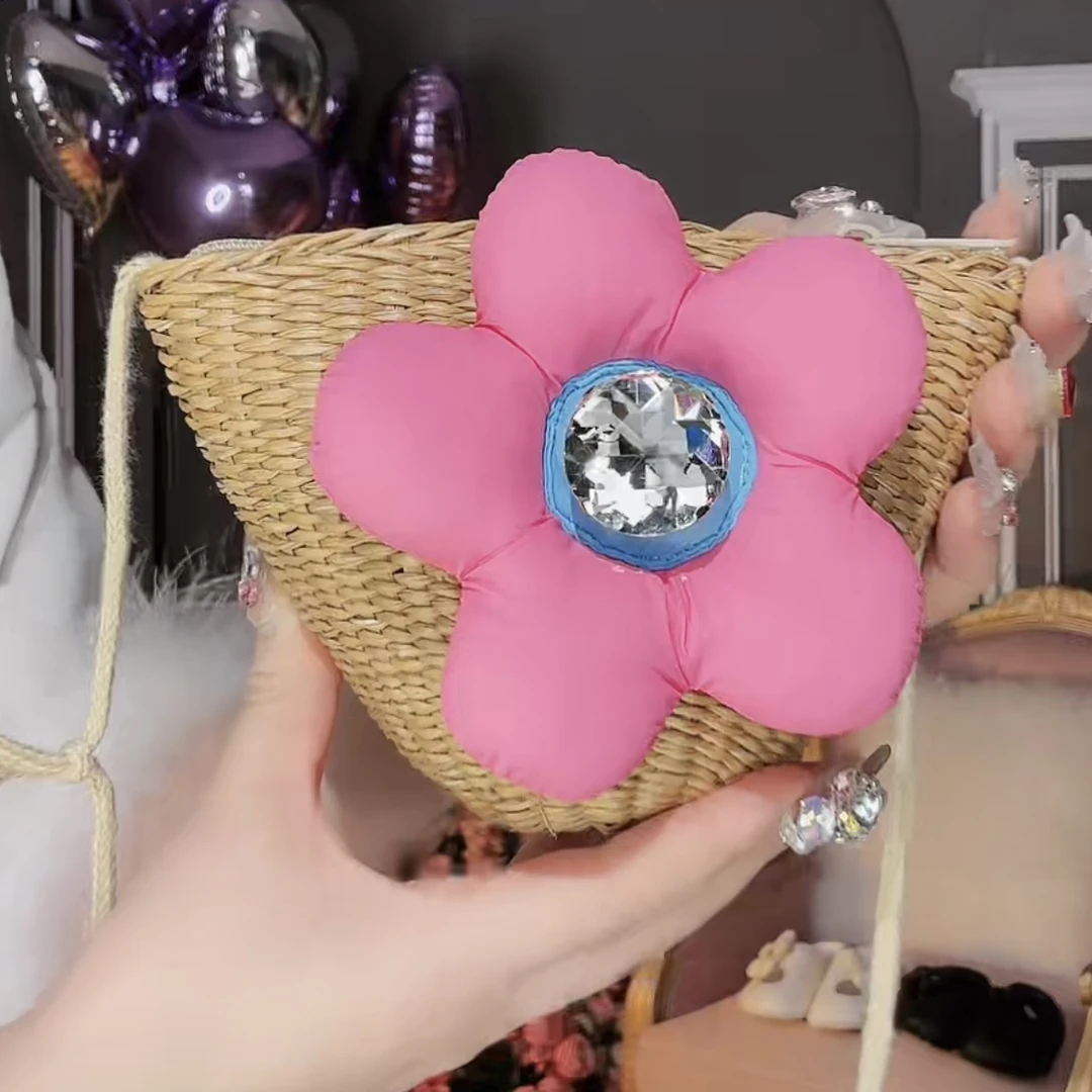 【崔】花朵朵 立体花朵重工草编包包儿童洋气C049