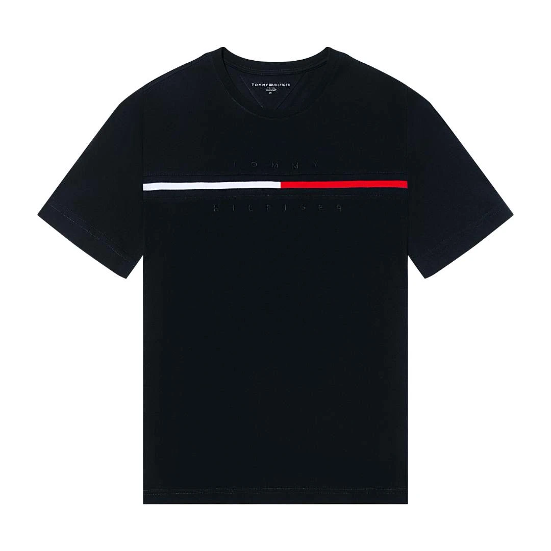 TOMMY HILFIGER男棉质拼色织带刺绣圆领透气短袖T恤【香港直邮】