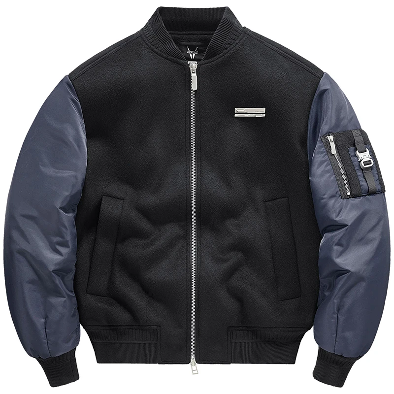 VIP羊毛呢拼接ma1飞行员夹克男秋冬季加厚美式棒球服撞色外套潮牌