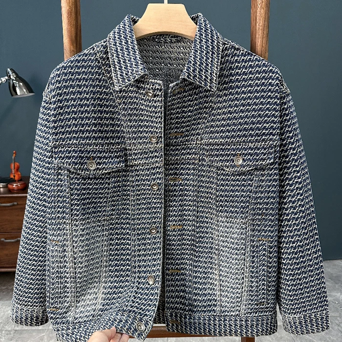 法式小众派复古提花工艺水洗牛仔外套男士2025新款宽松工装夹克男