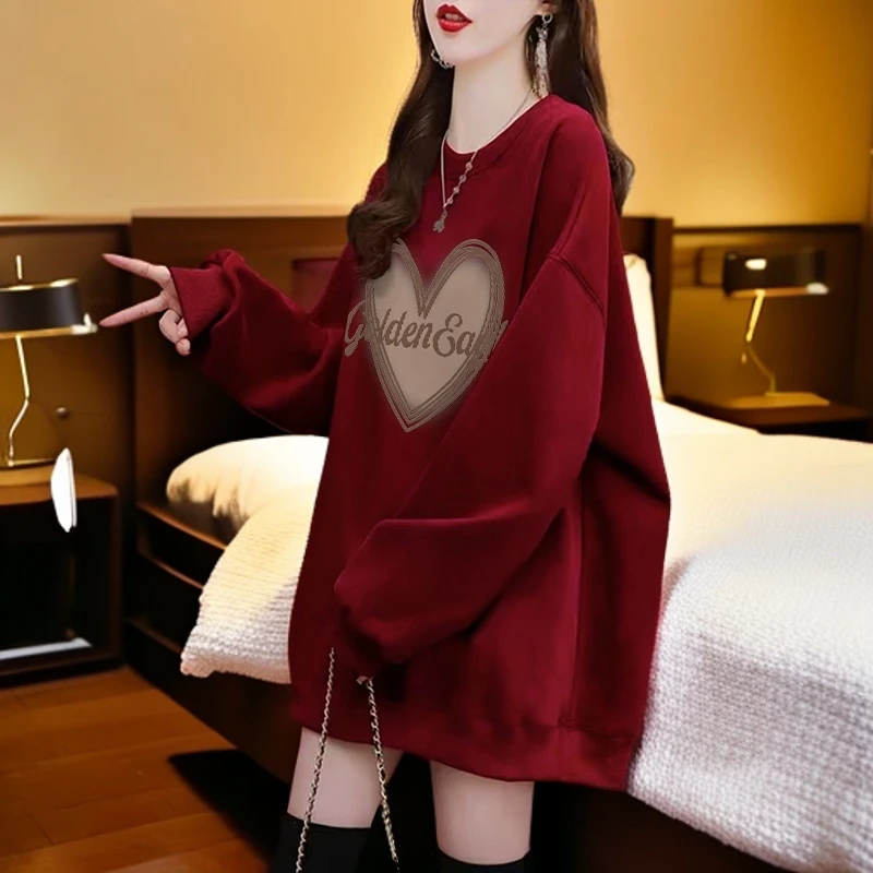 大款卫衣女春秋冬季新款爆款洋气宽松加绒加厚无帽慵懒风女士上衣