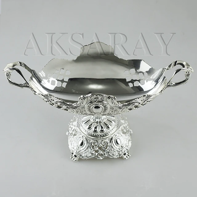 Aksaray工艺品民族风中式家用餐具精致金属个性银色水果盘宽头盘