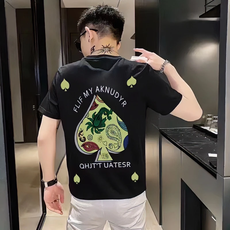 网红出游情侣短袖潮流印花圆领夏季男士修身休闲半袖国潮嘻哈个性