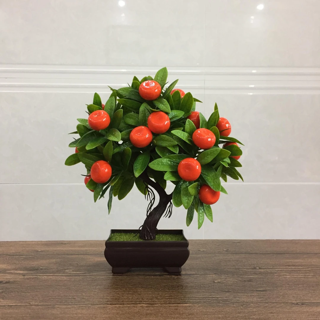 仿真水果盆栽新款迎客松小树盆景客厅桌面装饰饭厅绿植假花摆件