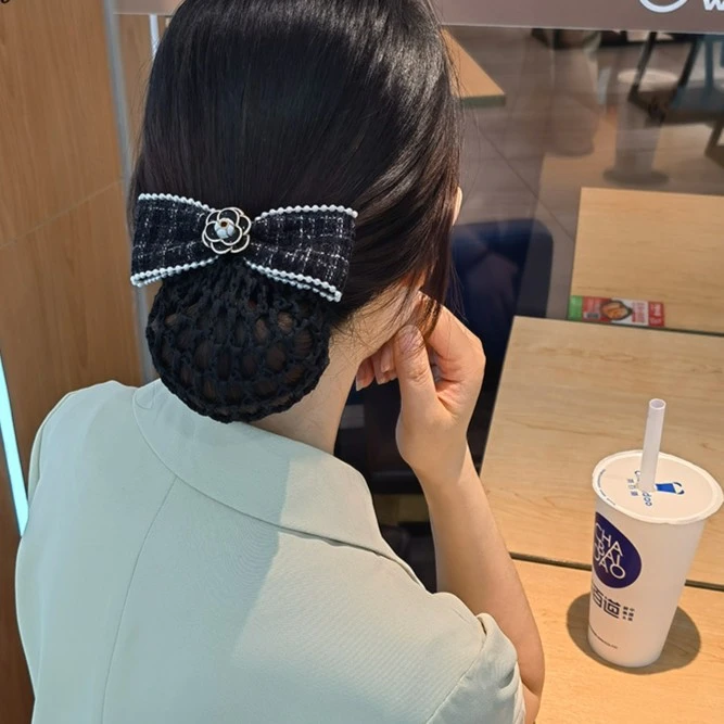 头花女职业护士发网小香风空姐银行盘发网兜蝴蝶结发饰头饰高级感