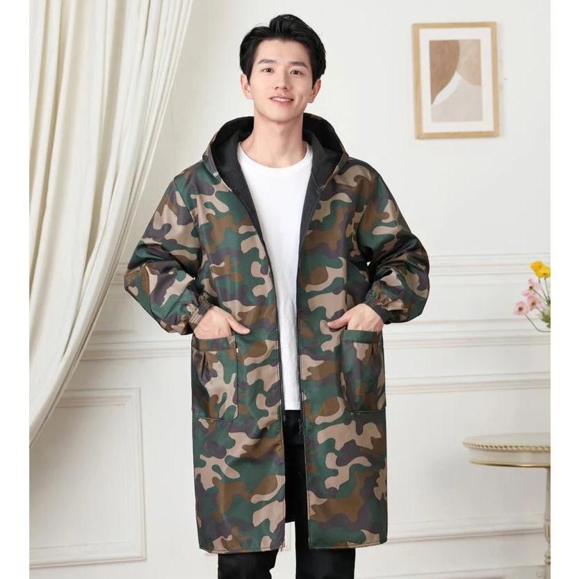 加绒罩衣秋冬加厚时尚韩版防水厨房护衣大人工作服男士加长围裙