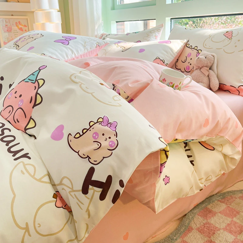 纯棉100全棉被套4件套床上用品卡通床单被罩三件套学生宿舍单人床