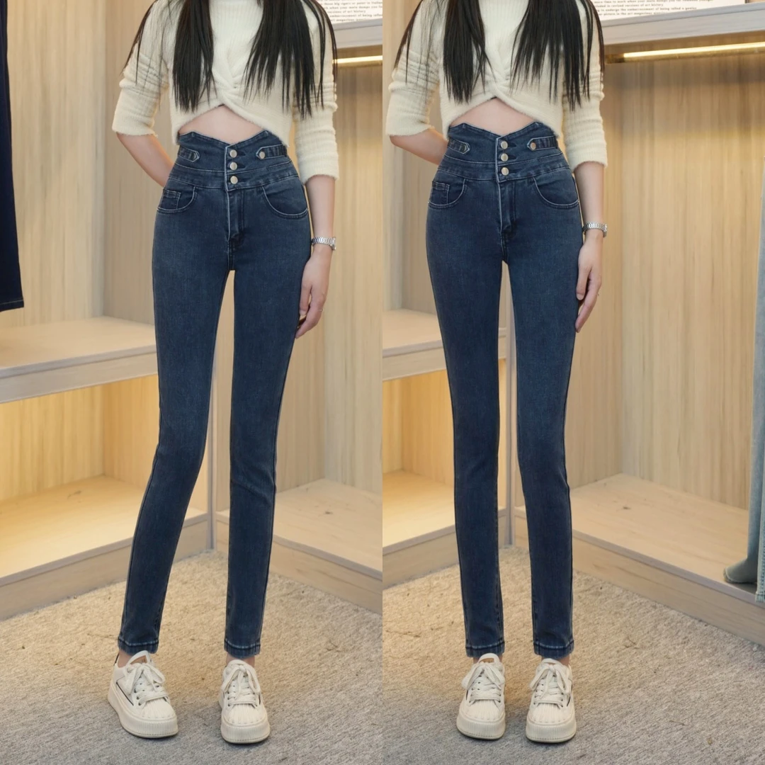 秋季百搭修身紧身显瘦高腰小脚裤铅笔外穿塑腰高腰牛仔裤女时尚