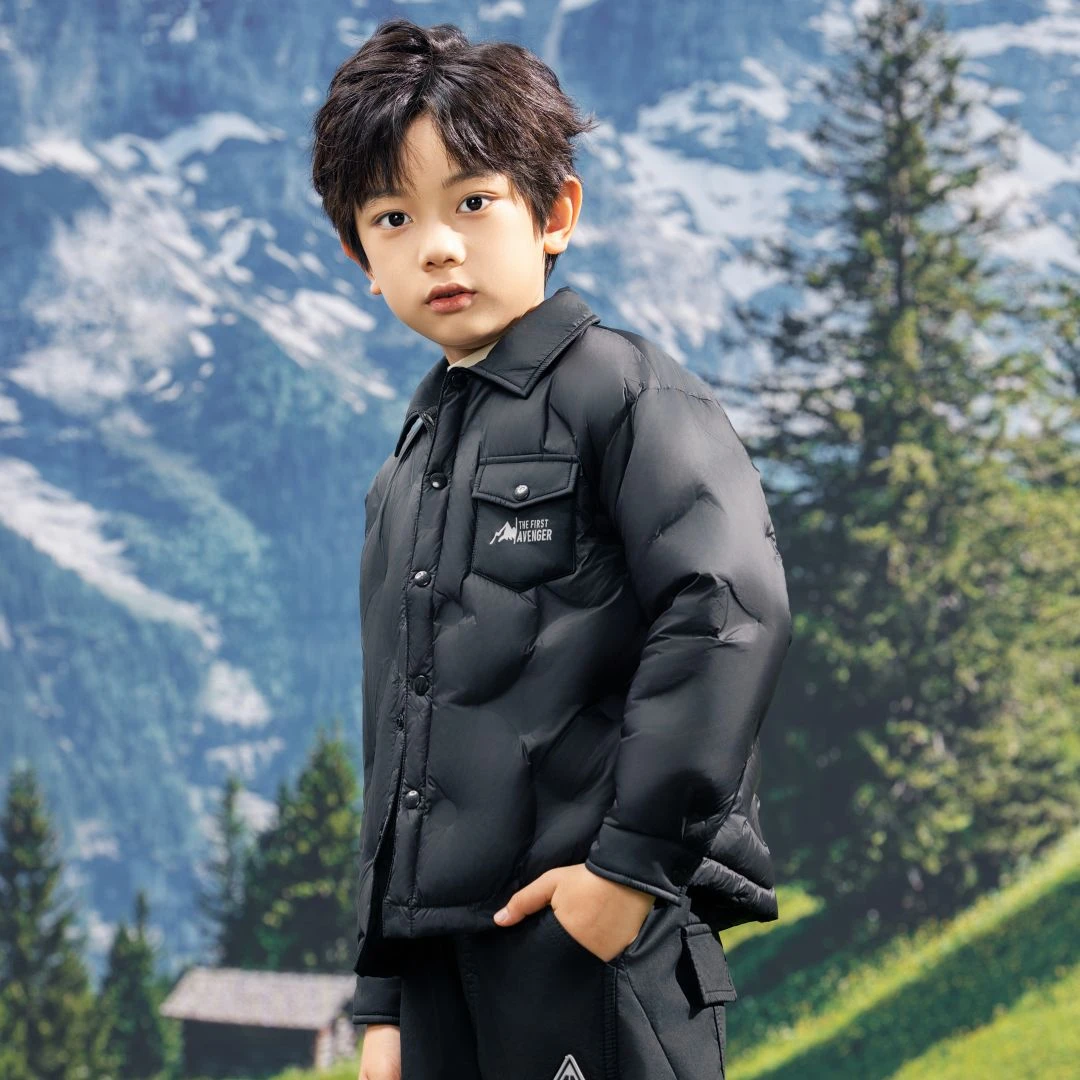 V/雅鹿【NS】休闲时尚保暖太阳花款羽绒服黑色秋冬洋气儿童薄款