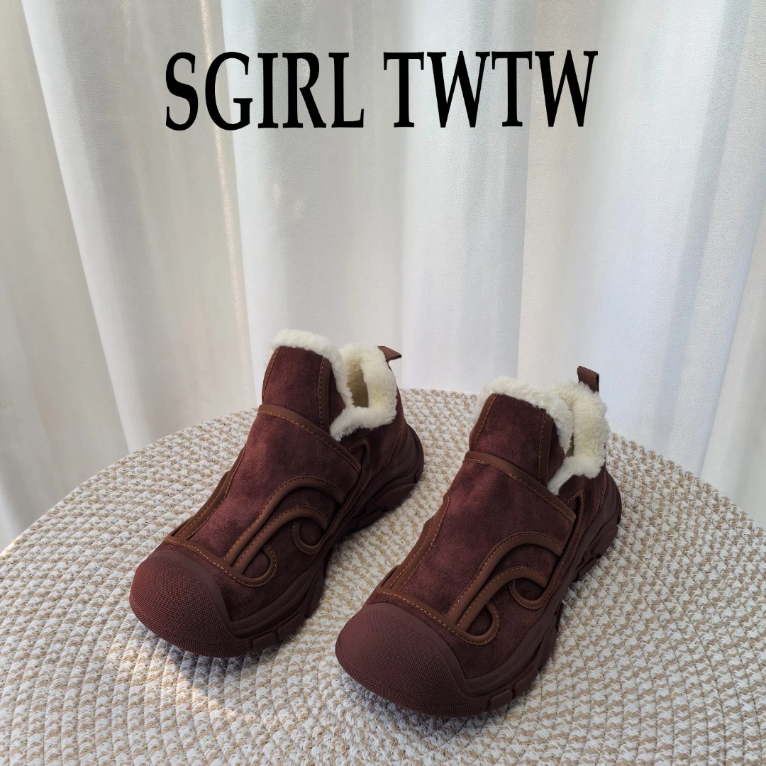 SGIRL TWTW一脚蹬套脚加绒棉鞋女2024新款百搭厚底懒人保暖乐福鞋