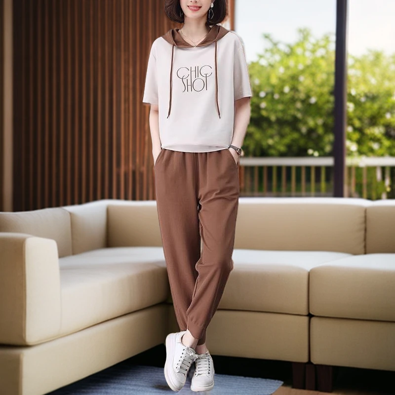 休闲运动套装女夏装2025夏季新款跑步服小个子妈妈洋气时尚两件套