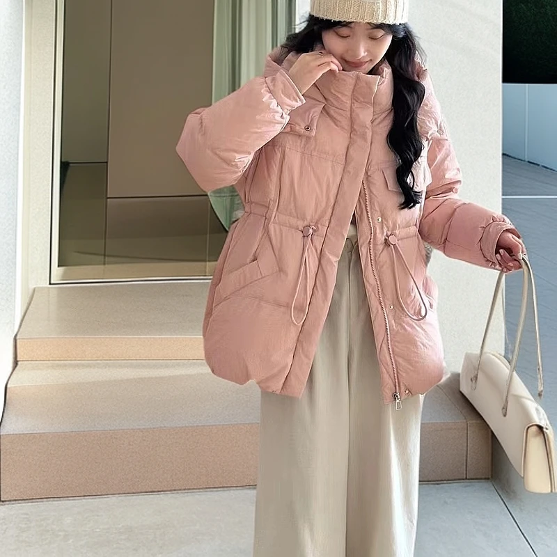 8623冬季新款宽松收腰加厚保暖百搭一手长连帽外套女