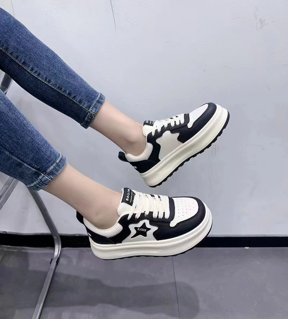 C96/C91 新款厚底板鞋百搭黑白星星熊猫鞋小白鞋女