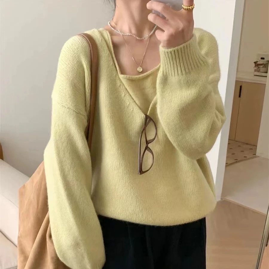 1617秋冬新款气质百搭毛衣外套针织衫+背心两件套毛衣