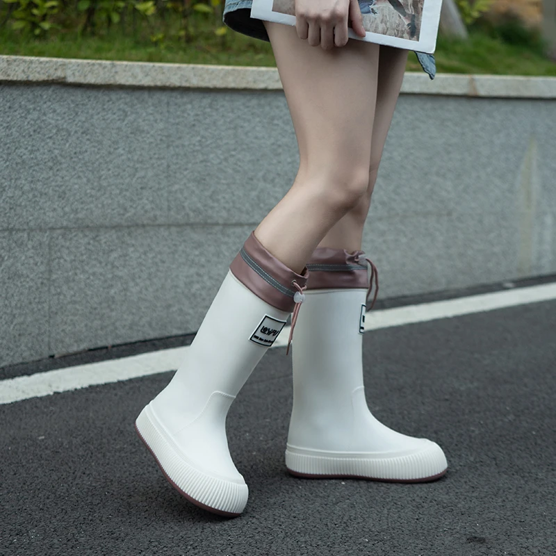 超软厚底防水束口雨鞋高筒加厚雨靴女外穿时尚百搭防滑穿搭时装靴