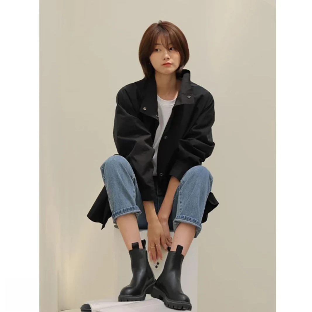 高级感情侣款英伦风春秋女宽松连帽风衣外套（A24-8）WT810