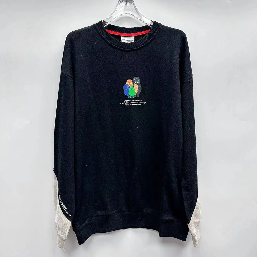 圆领印花卫衣撞色假两件宽松套头上衣MR311（C5-4)