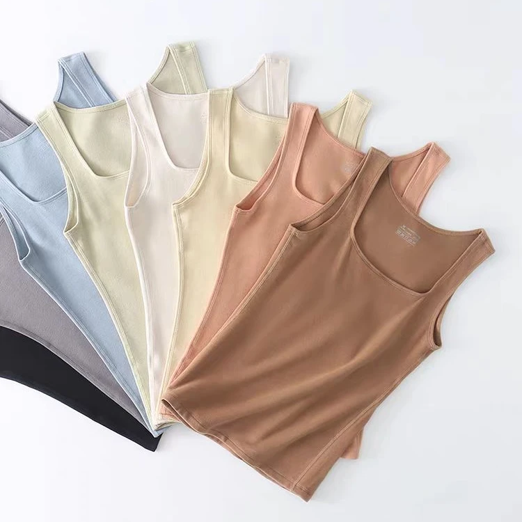 柔软亲肤方领背心女修身内搭抑菌抗静电百搭无袖上衣A6911(D7-3)