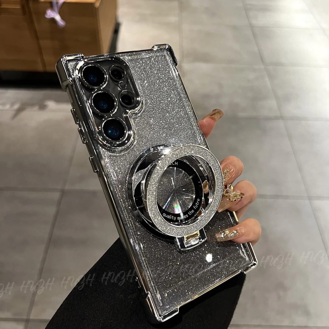 磁吸支架电镀四角细闪适用三星Galaxys24ultra手机壳全包s23潮牌