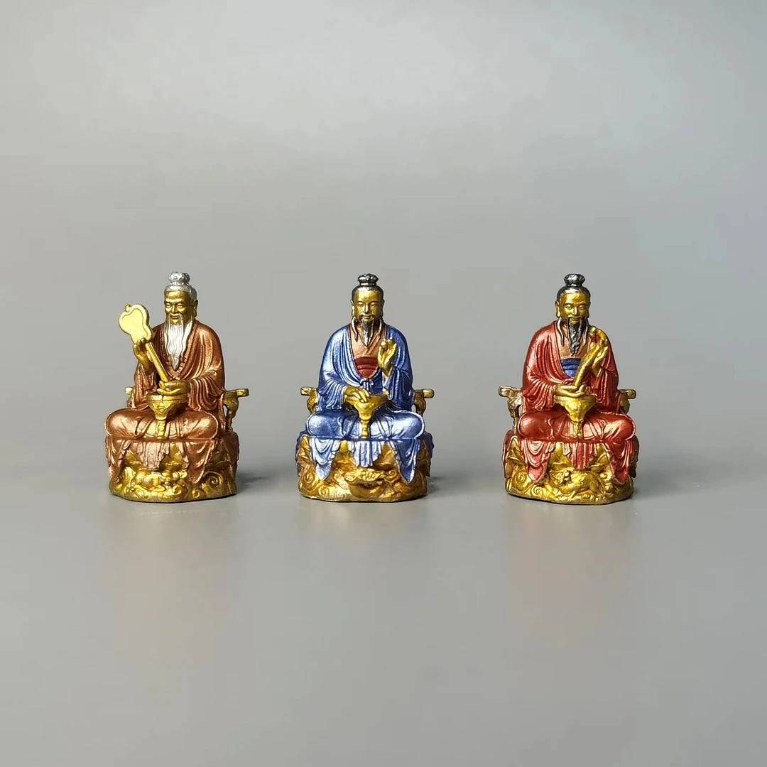 三清天尊实心纯铜手工彩绘道德天尊元始天尊灵宝天尊道场小摆件
