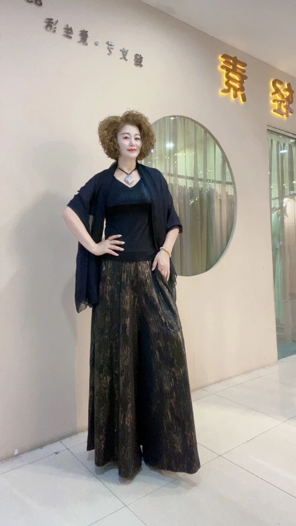 【辣妈精选】百搭个性长款阔腿裤黑色宽松显瘦时尚